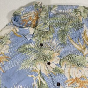 Tommy Bahama Mens XL Blue Green Floral Button Up Short Sleeve 100% Silk Shirt